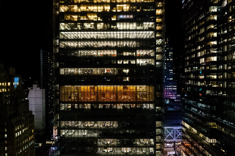 Photocopier installation at night. 